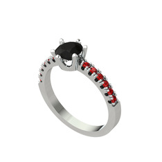 Mazus Tektaş Yüzük - Siyah zirkon ve garnet 18 ayar beyaz altın yüzük #158n26m