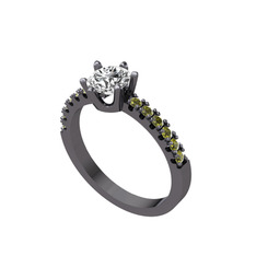 Mazus Tektaş Yüzük - Swarovski ve peridot 925 ayar siyah rodyum kaplama gümüş yüzük #15hural