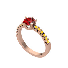 Garnet ve sitrin 18 ayar rose altın yüzük
