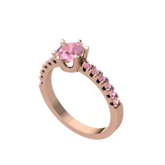 Mazus Tektaş Yüzük - Pembe kuvars 18 ayar rose altın yüzük #16ii42k