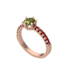 Mazus Tektaş Yüzük - Peridot ve garnet 925 ayar rose altın kaplama gümüş yüzük #173i5w9