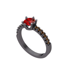 Garnet ve dumanlı kuvars 925 ayar siyah rodyum kaplama gümüş yüzük