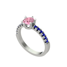 Pembe kuvars ve lab safir 14 ayar beyaz altın yüzük
