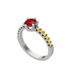 Mazus Tektaş Yüzük - Garnet ve sitrin 8 ayar beyaz altın yüzük #1a3lh8e