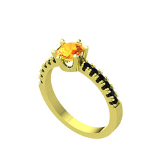 Mazus Tektaş Yüzük - Sitrin ve siyah zirkon 925 ayar altın kaplama gümüş yüzük #1d7t4o2