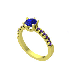 Mazus Tektaş Yüzük - Lab safir ve ametist 8 ayar altın yüzük #1d9lieo