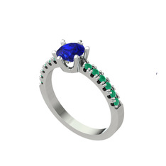 Mazus Tektaş Yüzük - Lab safir ve kök zümrüt 8 ayar beyaz altın yüzük #1de6m6h