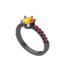 Mazus Tektaş Yüzük - Sitrin ve rodolit garnet 925 ayar siyah rodyum kaplama gümüş yüzük #1df4gcb