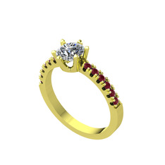 Mazus Tektaş Yüzük - Pırlanta ve kök yakut 925 ayar altın kaplama gümüş yüzük (0.92 karat) #1ehkhns