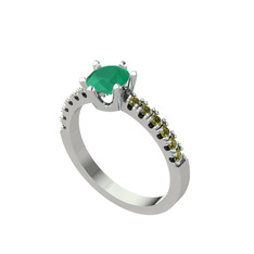 Mazus Tektaş Yüzük - Kök zümrüt ve peridot 14 ayar beyaz altın yüzük #1etf5r