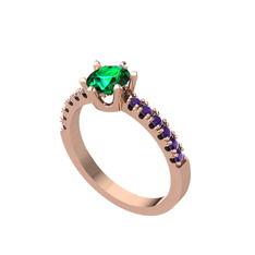 Mazus Tektaş Yüzük - Yeşil kuvars ve ametist 14 ayar rose altın yüzük #1euafs1