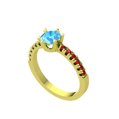 Mazus Tektaş Yüzük - Akuamarin ve garnet 925 ayar altın kaplama gümüş yüzük #1faz4tp