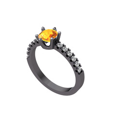Mazus Tektaş Yüzük - Sitrin ve swarovski 925 ayar siyah rodyum kaplama gümüş yüzük #1fdqda3