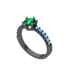 Mazus Tektaş Yüzük - Yeşil kuvars ve akuamarin 925 ayar siyah rodyum kaplama gümüş yüzük #1frxp8q