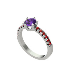 Mazus Tektaş Yüzük - Ametist ve garnet 18 ayar beyaz altın yüzük #1fwfu33