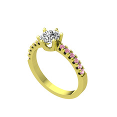 Mazus Tektaş Yüzük - Swarovski ve pembe kuvars 18 ayar altın yüzük #1g2bmj1
