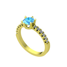 Mazus Tektaş Yüzük - Akuamarin ve pırlanta 8 ayar altın yüzük (0.24 karat) #1g5xtal