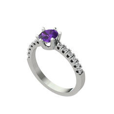 Mazus Tektaş Yüzük - Ametist ve swarovski 925 ayar gümüş yüzük #1gie6e7