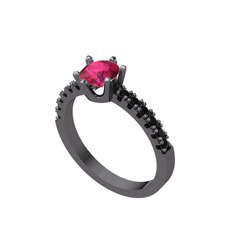 Mazus Tektaş Yüzük - Rodolit garnet ve siyah zirkon 925 ayar siyah rodyum kaplama gümüş yüzük #1gxlwhm