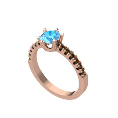 Mazus Tektaş Yüzük - Akuamarin ve dumanlı kuvars 14 ayar rose altın yüzük #1hcw60g