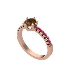 Mazus Tektaş Yüzük - Dumanlı kuvars ve rodolit garnet 14 ayar rose altın yüzük #1iadwe4