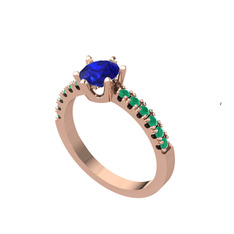 Mazus Tektaş Yüzük - Lab safir ve kök zümrüt 8 ayar rose altın yüzük #1inxen3