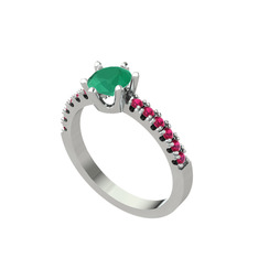Mazus Tektaş Yüzük - Kök zümrüt ve rodolit garnet 18 ayar beyaz altın yüzük #1iqtmua