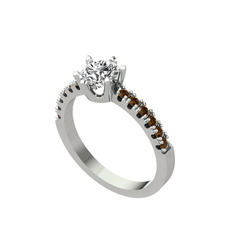 Mazus Tektaş Yüzük - Beyaz zirkon ve dumanlı kuvars 925 ayar gümüş yüzük #1j2sw99