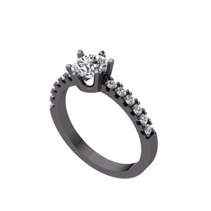 Mazus Tektaş Yüzük - Swarovski ve beyaz zirkon 925 ayar siyah rodyum kaplama gümüş yüzük #1jgxlww