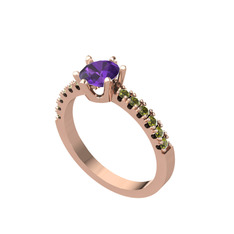 Mazus Tektaş Yüzük - Ametist ve peridot 14 ayar rose altın yüzük #1jsi1yp