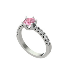 Mazus Tektaş Yüzük - Pembe kuvars ve beyaz zirkon 18 ayar beyaz altın yüzük #1kb27z