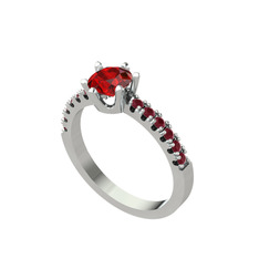 Mazus Tektaş Yüzük - Garnet ve kök yakut 18 ayar beyaz altın yüzük #1kv6p1u