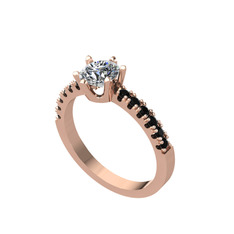 Mazus Tektaş Yüzük - Pırlanta ve siyah zirkon 14 ayar rose altın yüzük (0.92 karat) #1kzfcj9