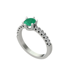 Mazus Tektaş Yüzük - Kök zümrüt ve beyaz zirkon 8 ayar beyaz altın yüzük #1lafh08