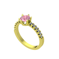 Mazus Tektaş Yüzük - Pembe kuvars ve pırlanta 18 ayar altın yüzük (0.24 karat) #1lhjseo