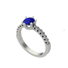 Mazus Tektaş Yüzük - Lab safir ve pırlanta 18 ayar beyaz altın yüzük (0.24 karat) #1li7hr0