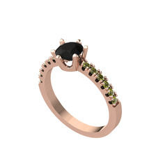 Mazus Tektaş Yüzük - Siyah zirkon ve peridot 18 ayar rose altın yüzük #1lqy7kj