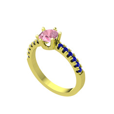 Mazus Tektaş Yüzük - Pembe kuvars ve lab safir 14 ayar altın yüzük #1mkr61u