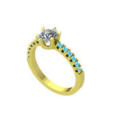 Mazus Tektaş Yüzük - Pırlanta ve akuamarin 925 ayar altın kaplama gümüş yüzük (0.92 karat) #1muibum