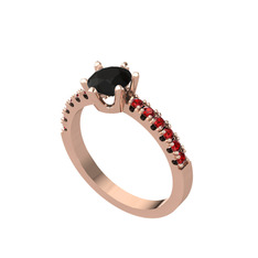 Mazus Tektaş Yüzük - Siyah zirkon ve garnet 14 ayar rose altın yüzük #1n5xb97