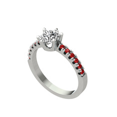 Mazus Tektaş Yüzük - Swarovski ve garnet 14 ayar beyaz altın yüzük #1nhcqzt