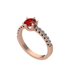 Garnet ve pırlanta 8 ayar rose altın yüzük (0.24 karat)