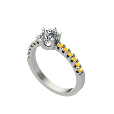 Mazus Tektaş Yüzük - Pırlanta ve sitrin 18 ayar beyaz altın yüzük (0.92 karat) #1o0kj19