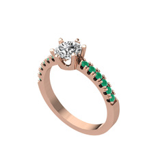 Swarovski ve kök zümrüt 18 ayar rose altın yüzük