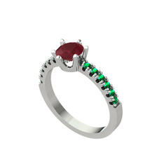 Kök yakut ve yeşil kuvars 14 ayar beyaz altın yüzük