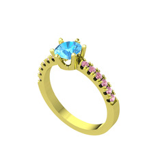 Mazus Tektaş Yüzük - Akuamarin ve pembe kuvars 14 ayar altın yüzük #1p17r0b