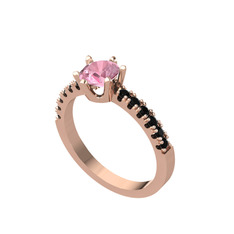 Mazus Tektaş Yüzük - Pembe kuvars ve siyah zirkon 18 ayar rose altın yüzük #1p9i86w