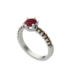 Mazus Tektaş Yüzük - Kök yakut ve dumanlı kuvars 925 ayar gümüş yüzük #1pea2yh