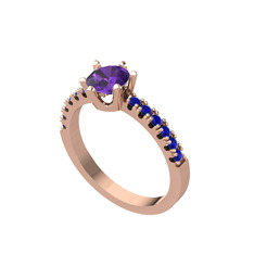 Ametist ve lab safir 18 ayar rose altın yüzük