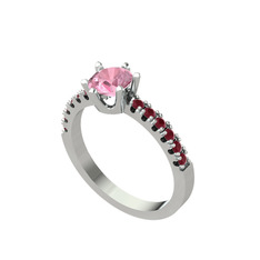 Mazus Tektaş Yüzük - Pembe kuvars ve kök yakut 18 ayar beyaz altın yüzük #1piqxa9